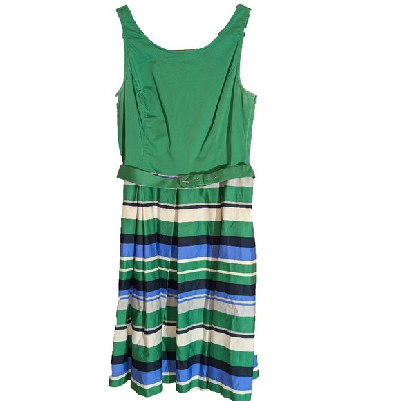 Banana Republic Green Blue and White Striped Dress Size 14 - Picture 1 of 4